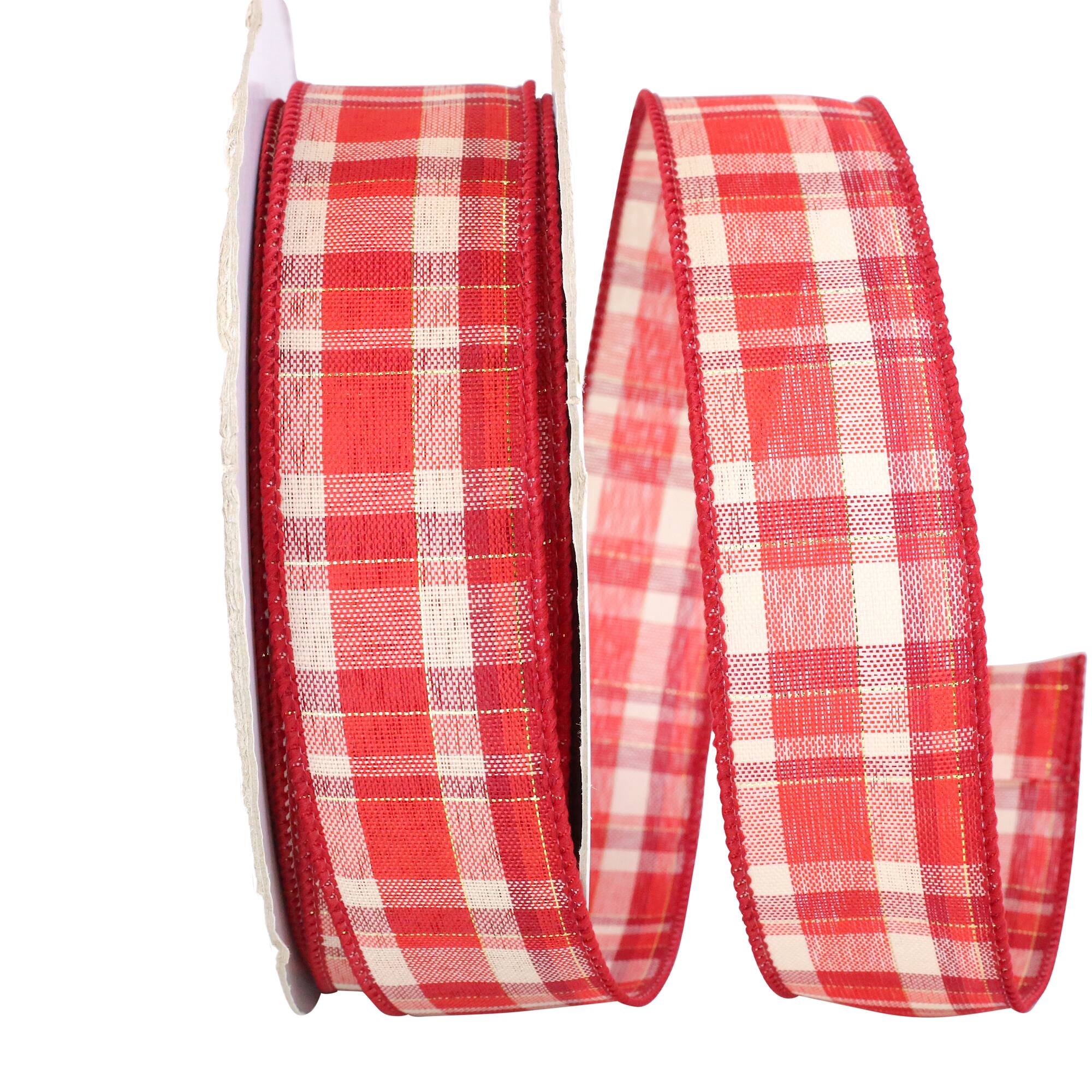 JAM Paper 1.5" x 50yd. Wired Plaid Ribbon